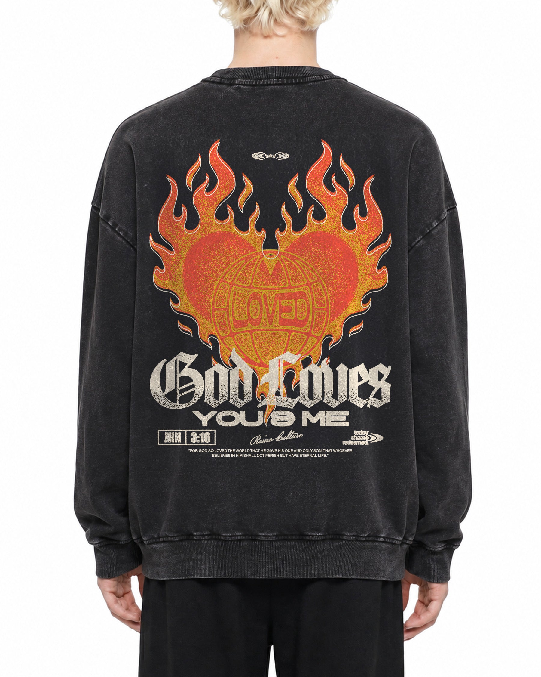 'God Loves' Snow Washed Oversized Sweatshirt
